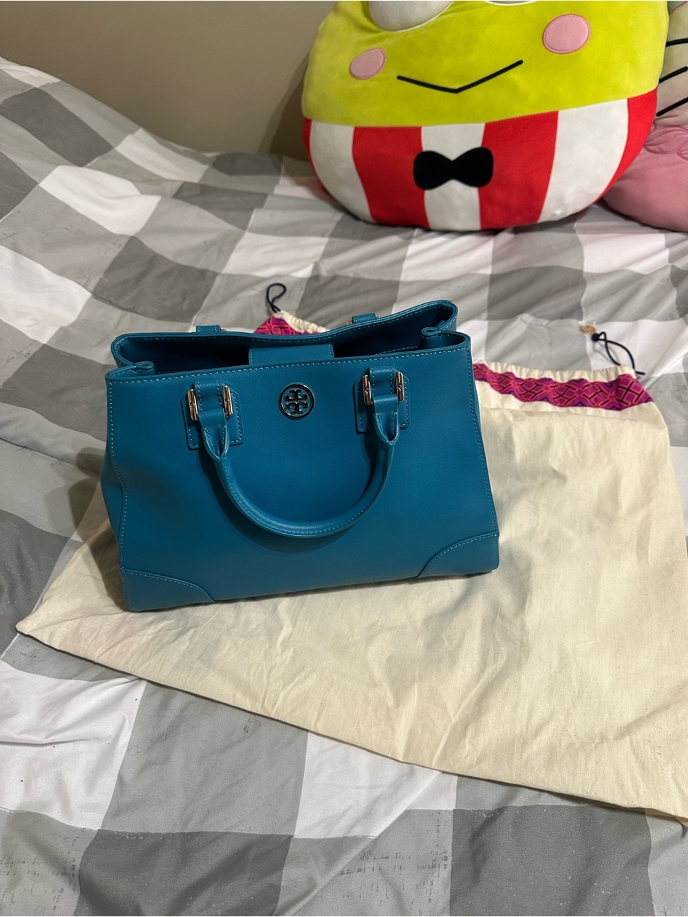 Tory Burch Teal Leather Structured Top-Handle Satchel